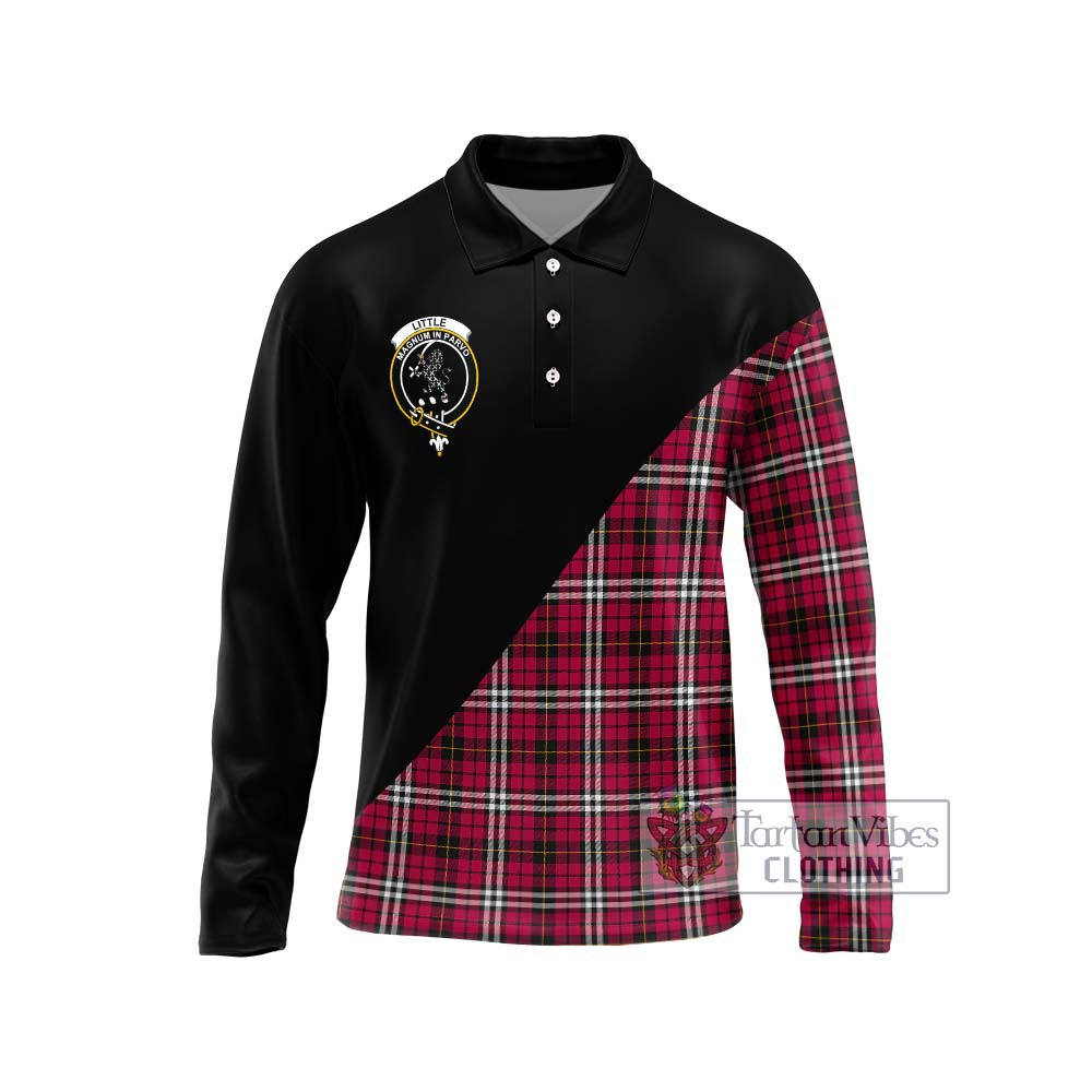 Little Tartan Long Sleeve Polo Shirt with Family Crest and Military Logo Style Unisex - Tartanvibesclothing Shop