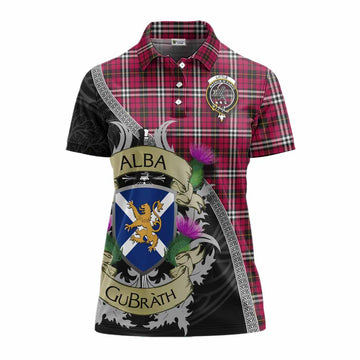 Little Tartan Family Crest Women's Polo Shirt Lion Rampant Royal Thistle Shield Celtic Inspired