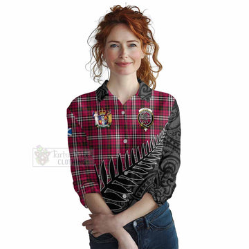 Tartan Vibes Clothing Little Crest Tartan Women's Casual Shirt with New Zealand Silver Fern Half Style