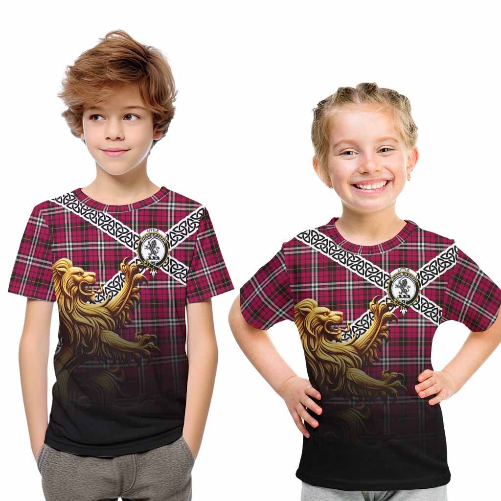 Tartan Vibes Clothing Little Crest Tartan Kid T-Shirt with Golden Lion Emblem Celtic Style