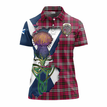 Little Tartan Family Crest Women's Polo Shirt Scottish Thistle Celtic Inspired