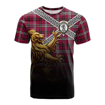 Little Crest Tartan Cotton T-shirt with Golden Lion Emblem Celtic Style
