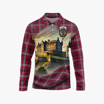 Tartan Vibes Clothing Little Tartan Family Crest Long Sleeve Polo Shirt with Scottish Ancient Castle Style
