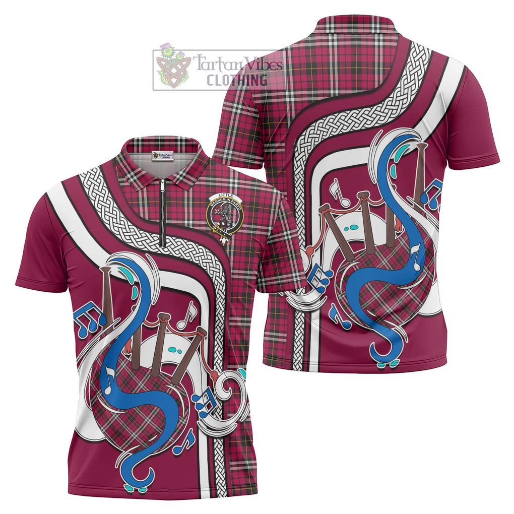 Little Tartan Zipper Polo Shirt with Epic Bagpipe Style Unisex - Tartanvibesclothing Shop