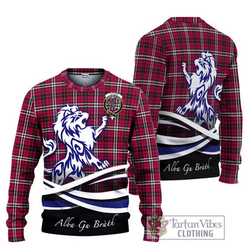 Little Tartan Knitted Sweater with Alba Gu Brath Regal Lion Emblem Unisex - Tartanvibesclothing Shop
