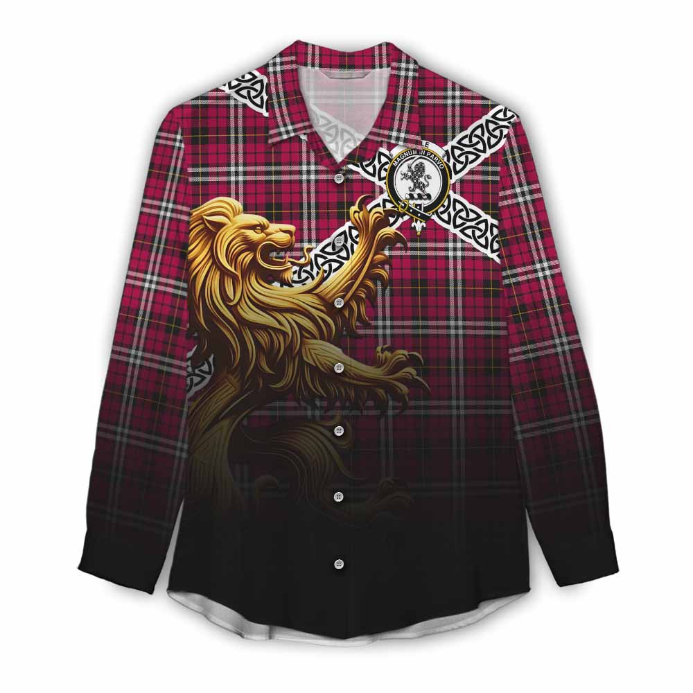 Tartan Vibes Clothing Little Crest Tartan Women's Casual Shirt with Golden Lion Emblem Celtic Style