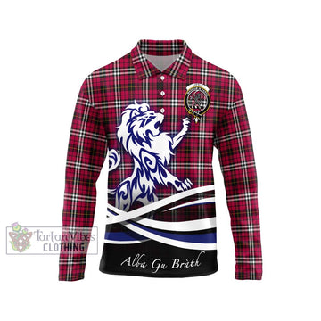 Little Tartan Long Sleeve Polo Shirt with Alba Gu Brath Regal Lion Emblem Unisex - Tartanvibesclothing Shop