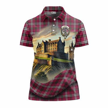 Little Tartan Family Crest Women's Polo Shirt with Scottish Ancient Castle Style
