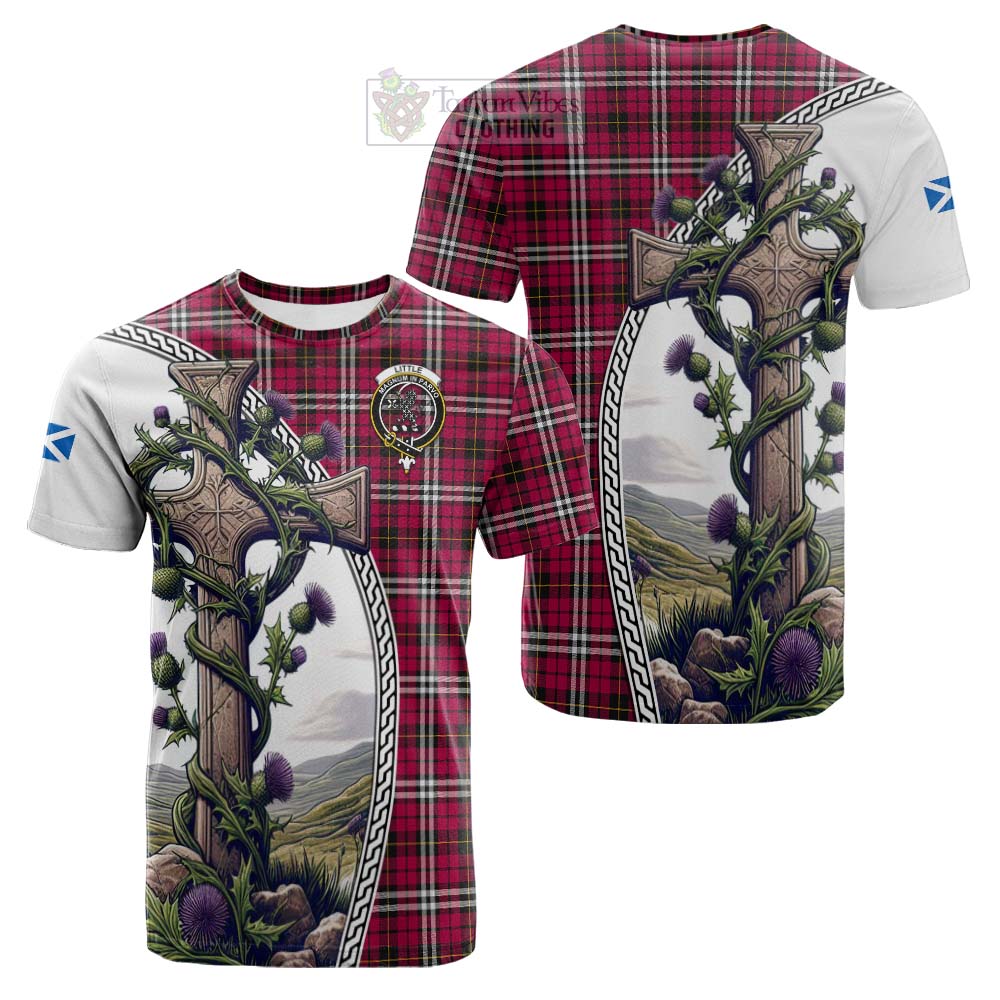 Tartan Vibes Clothing Little Tartan Cotton T-shirt with Family Crest and St. Andrew's Cross Accented by Thistle Vines