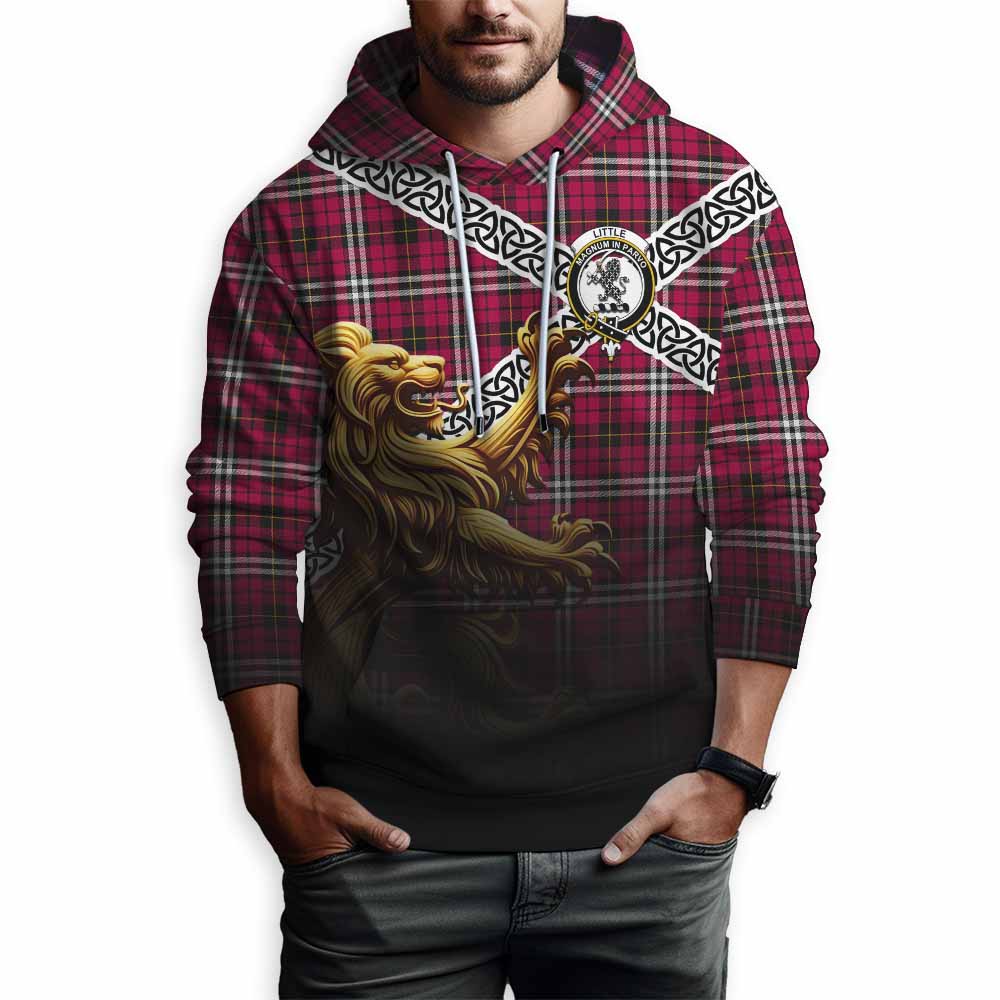 Tartan Vibes Clothing Little Crest Tartan Hoodie with Golden Lion Emblem Celtic Style