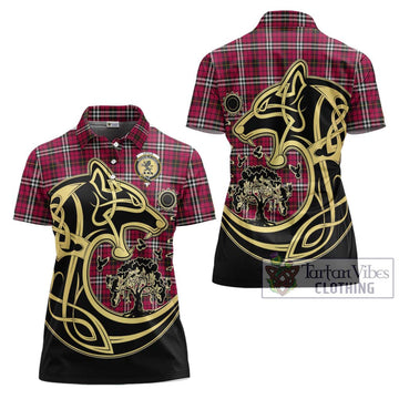 Little Tartan Women's Polo Shirt with Family Crest Celtic Wolf Style
