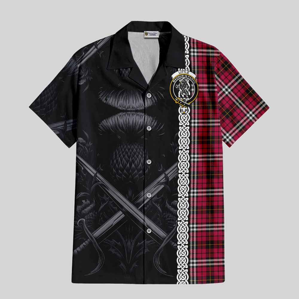 Tartan Vibes Clothing Little Tartan Short Sleeve Button Shirt with Family Crest Cross Sword Thistle Celtic Vibes