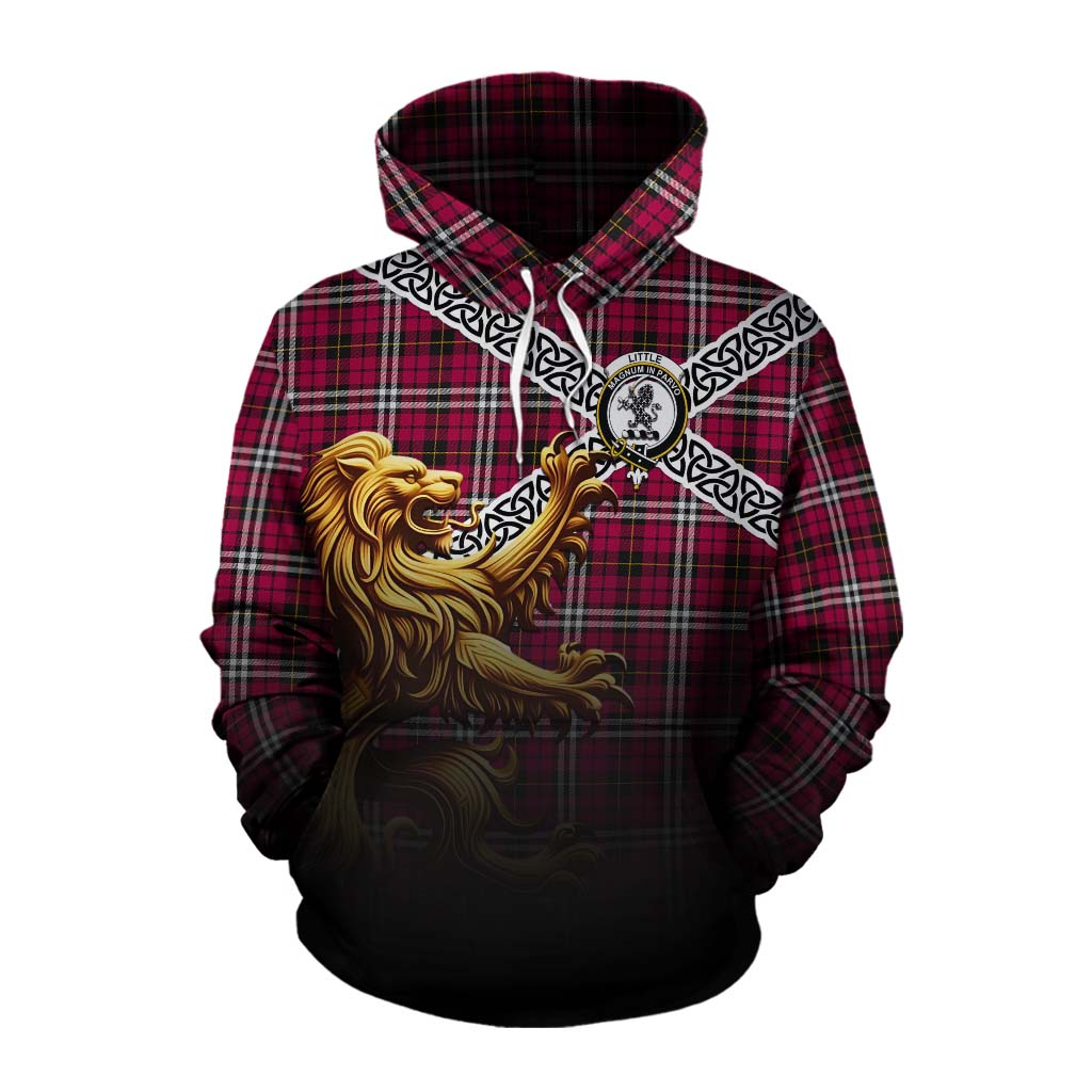 Tartan Vibes Clothing Little Crest Tartan Cotton Hoodie with Golden Lion Emblem Celtic Style