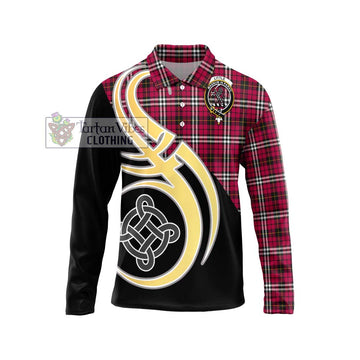 Little Tartan Long Sleeve Polo Shirt with Family Crest and Celtic Symbol Style Unisex - Tartan Vibes Clothing