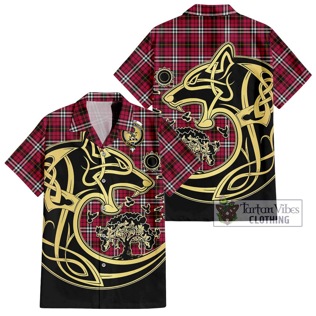 Little Tartan Short Sleeve Button Shirt with Family Crest Celtic Wolf Style Kid - Tartan Vibes Clothing