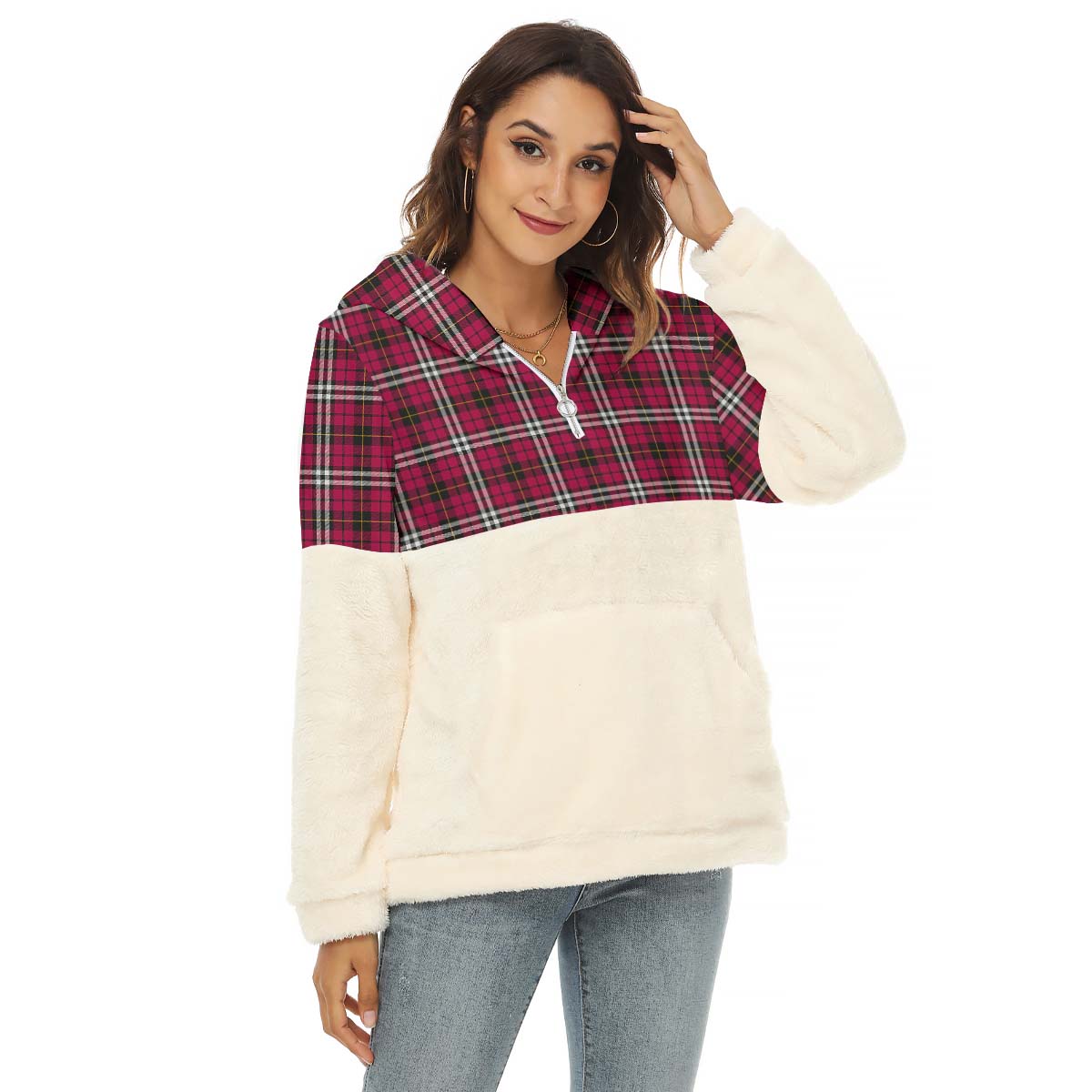 Little Tartan Women's Borg Fleece Hoodie With Half Zip Female - Tartan Vibes Clothing