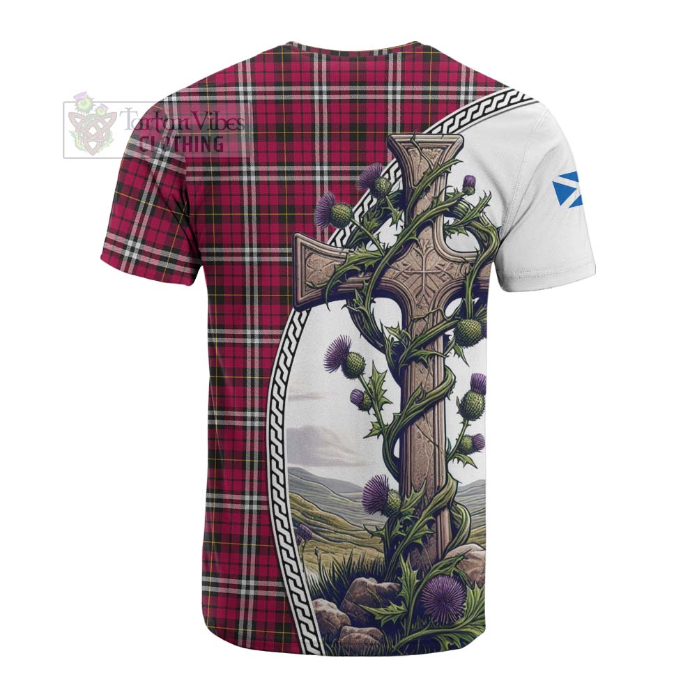 Tartan Vibes Clothing Little Tartan Cotton T-shirt with Family Crest and St. Andrew's Cross Accented by Thistle Vines