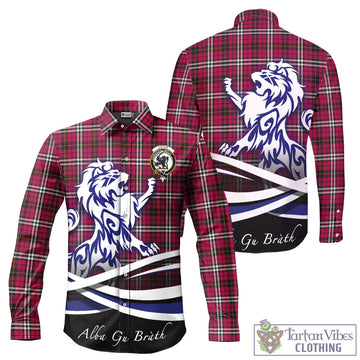 Little Tartan Long Sleeve Button Up Shirt with Alba Gu Brath Regal Lion Emblem