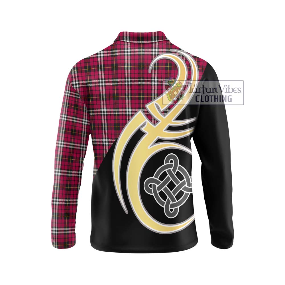 Little Tartan Long Sleeve Polo Shirt with Family Crest and Celtic Symbol Style - Tartan Vibes Clothing