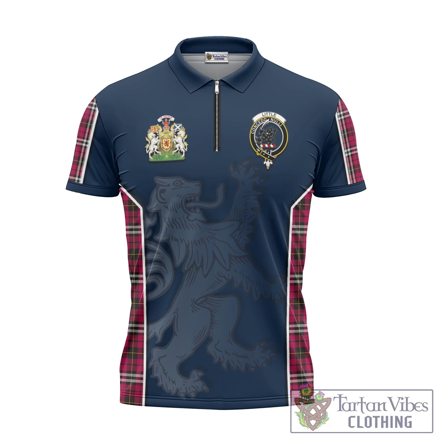 Tartan Vibes Clothing Little Tartan Zipper Polo Shirt with Family Crest and Lion Rampant Vibes Sport Style