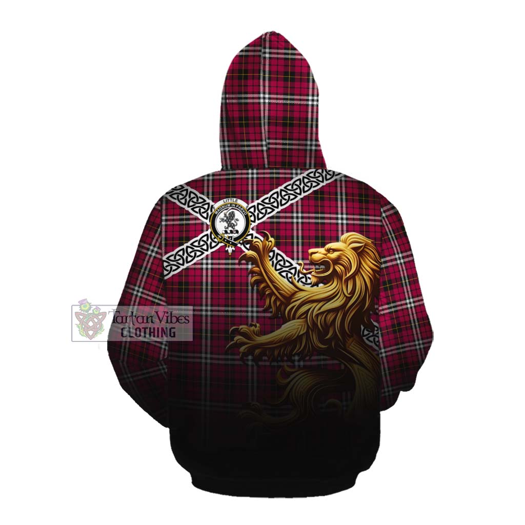 Tartan Vibes Clothing Little Crest Tartan Cotton Hoodie with Golden Lion Emblem Celtic Style