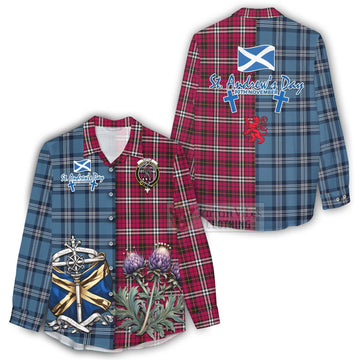 Tartan Vibes Clothing Little Tartan Women's Casual Shirt Happy St. Andrew's Day Half Tartan Style
