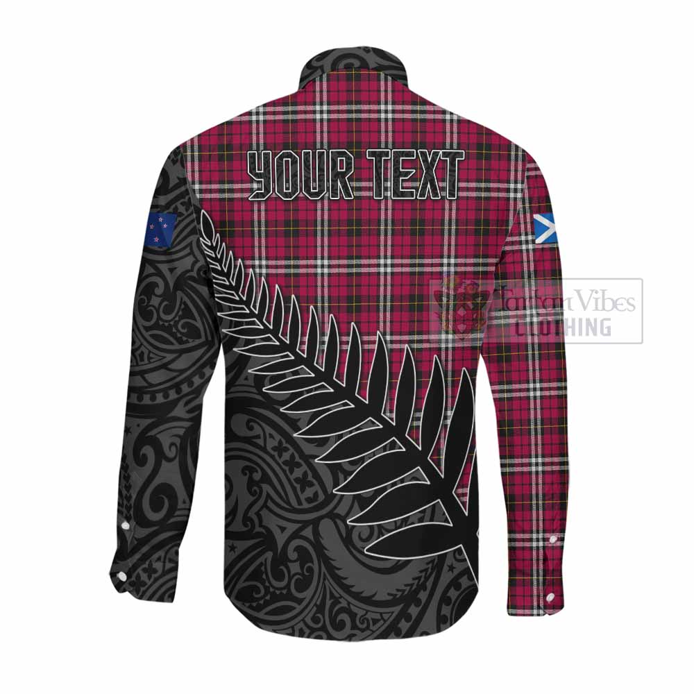 Tartan Vibes Clothing Little Crest Tartan Long Sleeve Button Shirt with New Zealand Silver Fern Half Style