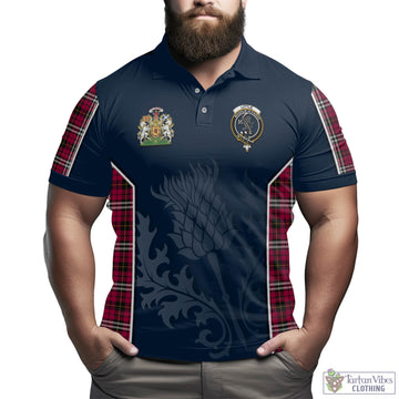 Little Tartan Men's Polo Shirt with Family Crest and Scottish Thistle Vibes Sport Style