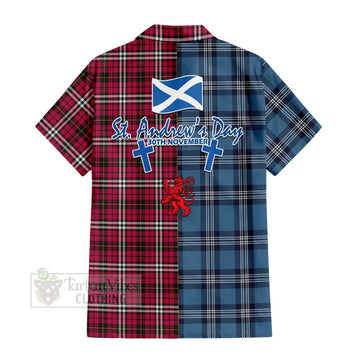 Tartan Vibes Clothing Little Tartan Short Sleeve Button Shirt Happy St. Andrew's Day Half Tartan Style