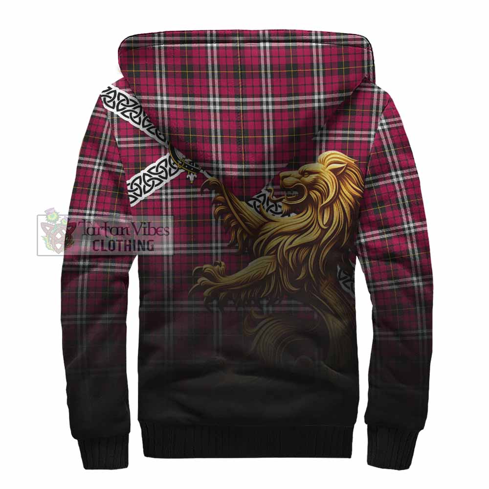 Tartan Vibes Clothing Little Crest Tartan Sherpa Hoodie with Golden Lion Emblem Celtic Style