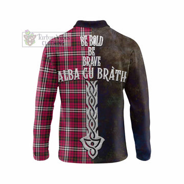 Little Tartan Family Crest Long Sleeve Polo Shirt Alba Gu Brath Be Brave Lion Ancient Style