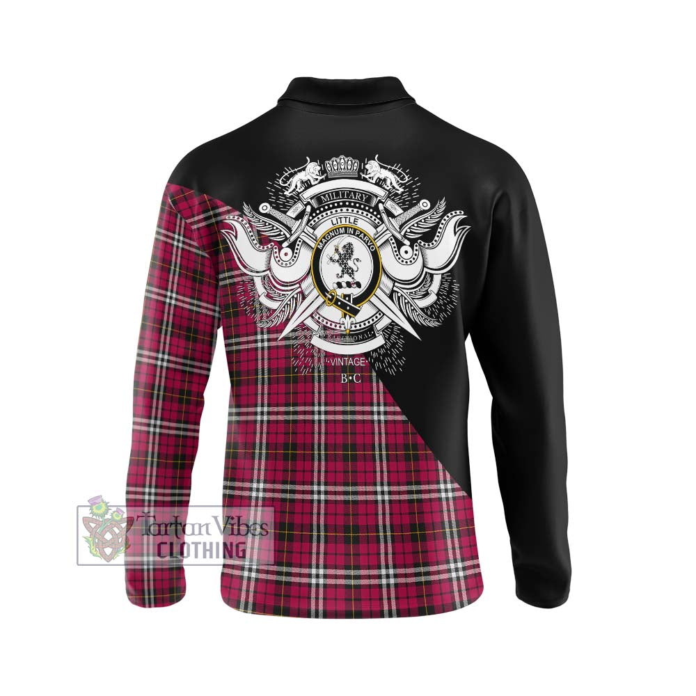 Little Tartan Long Sleeve Polo Shirt with Family Crest and Military Logo Style - Tartanvibesclothing Shop