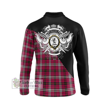 Little Tartan Long Sleeve Polo Shirt with Family Crest and Military Logo Style - Tartanvibesclothing Shop