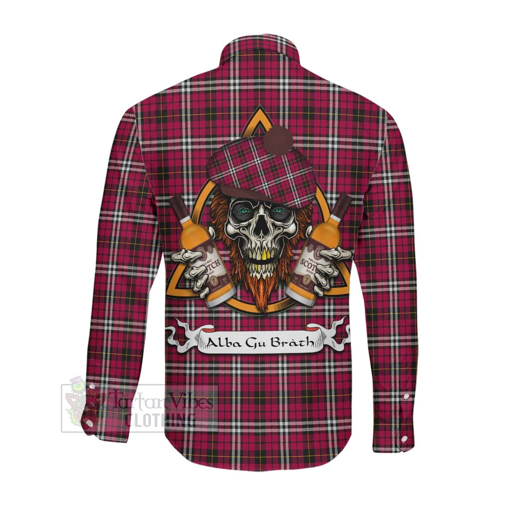 Tartan Vibes Clothing Little Tartan Long Sleeve Button Shirt with Family Crest and Bearded Skull Holding Bottles of Whiskey