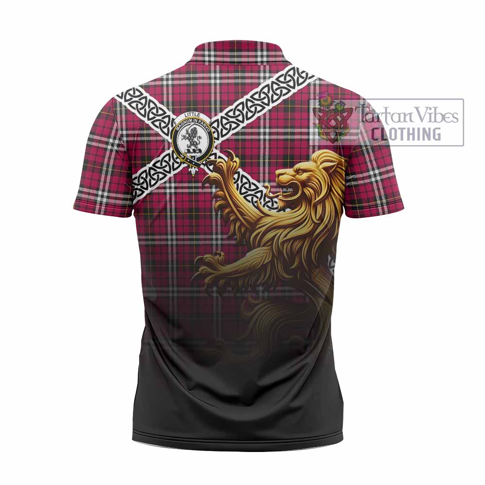 Tartan Vibes Clothing Little Crest Tartan Zipper Polo Shirt with Golden Lion Emblem Celtic Style