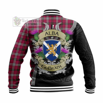 Tartan Vibes Clothing Little Tartan Family Crest Baseball Jacket Lion Rampant Royal Thistle Shield Celtic Inspired