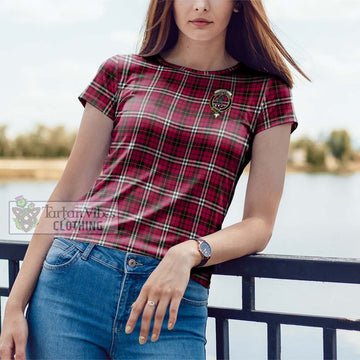 Little Tartan Cotton T-Shirt with Family Crest Women's Shirt - Tartanvibesclothing Shop
