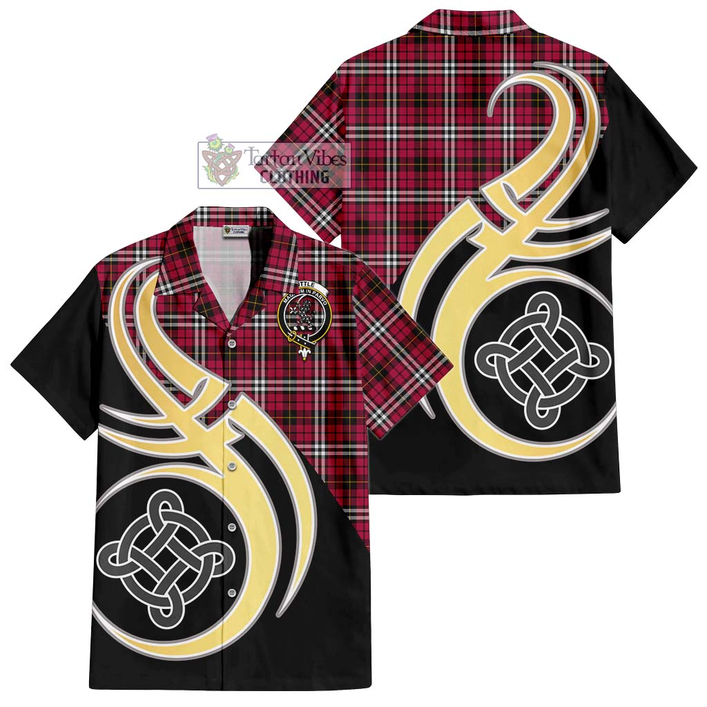 Little Tartan Short Sleeve Button Shirt with Family Crest and Celtic Symbol Style - Tartan Vibes Clothing