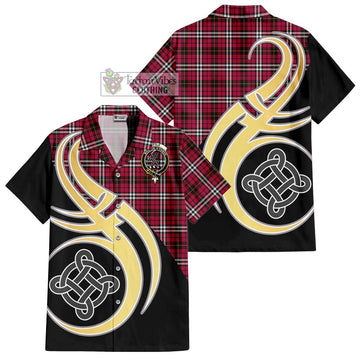 Little Tartan Short Sleeve Button Shirt with Family Crest and Celtic Symbol Style - Tartan Vibes Clothing