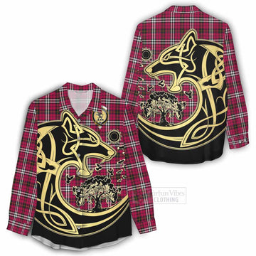 Tartan Vibes Clothing Little Tartan Women's Casual Shirt with Family Crest Celtic Wolf Style