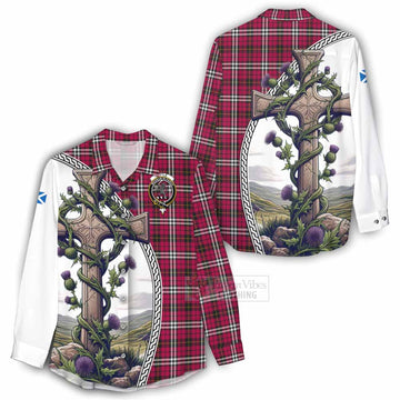 Tartan Vibes Clothing Little Tartan Women's Casual Shirt with Family Crest and St. Andrew's Cross Accented by Thistle Vines