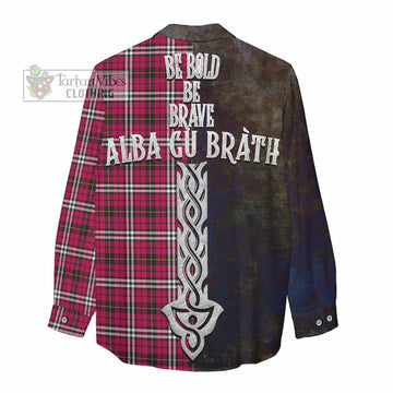 Tartan Vibes Clothing Little Tartan Family Crest Women's Casual Shirt Alba Gu Brath Be Brave Lion Ancient Style