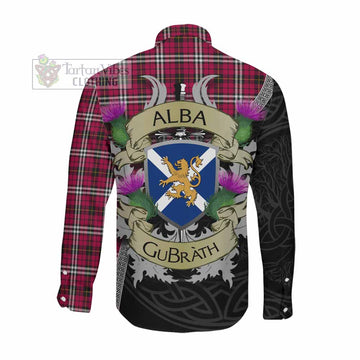 Little Tartan Family Crest Long Sleeve Button Shirt Lion Rampant Royal Thistle Shield Celtic Inspired