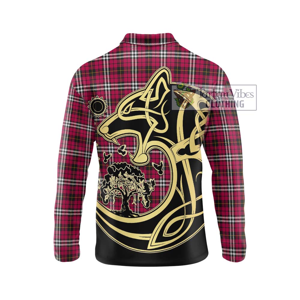 Little Tartan Long Sleeve Polo Shirt with Family Crest Celtic Wolf Style - Tartanvibesclothing Shop
