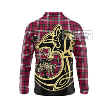 Little Tartan Long Sleeve Polo Shirt with Family Crest Celtic Wolf Style - Tartanvibesclothing Shop