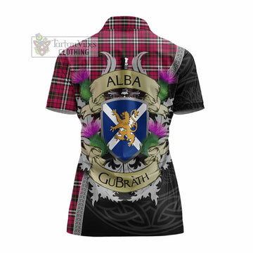 Little Tartan Family Crest Women's Polo Shirt Lion Rampant Royal Thistle Shield Celtic Inspired