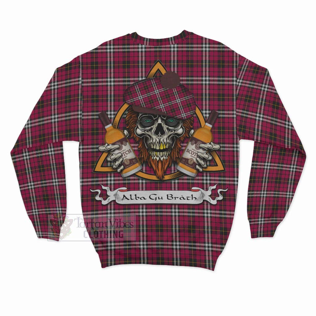 Tartan Vibes Clothing Little Tartan Sweatshirt with Family Crest and Bearded Skull Holding Bottles of Whiskey