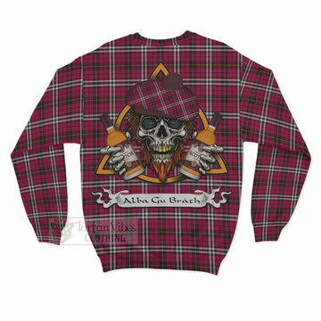 Tartan Vibes Clothing Little Tartan Sweatshirt with Family Crest and Bearded Skull Holding Bottles of Whiskey