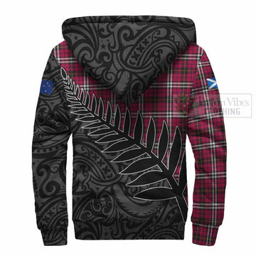 Tartan Vibes Clothing Little Crest Tartan Sherpa Hoodie with New Zealand Silver Fern Half Style