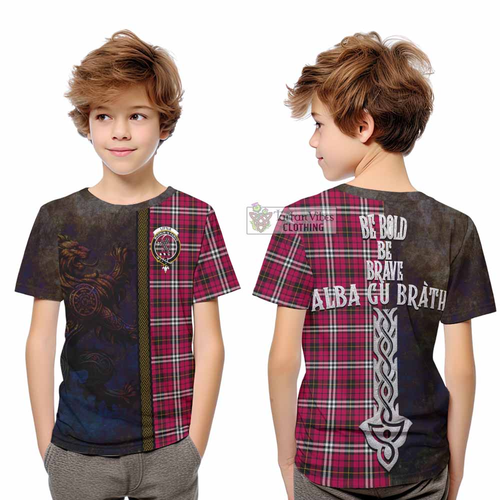 Tartan Vibes Clothing Little Tartan Family Crest Kid T-Shirt Alba Gu Brath Be Brave Lion Ancient Style